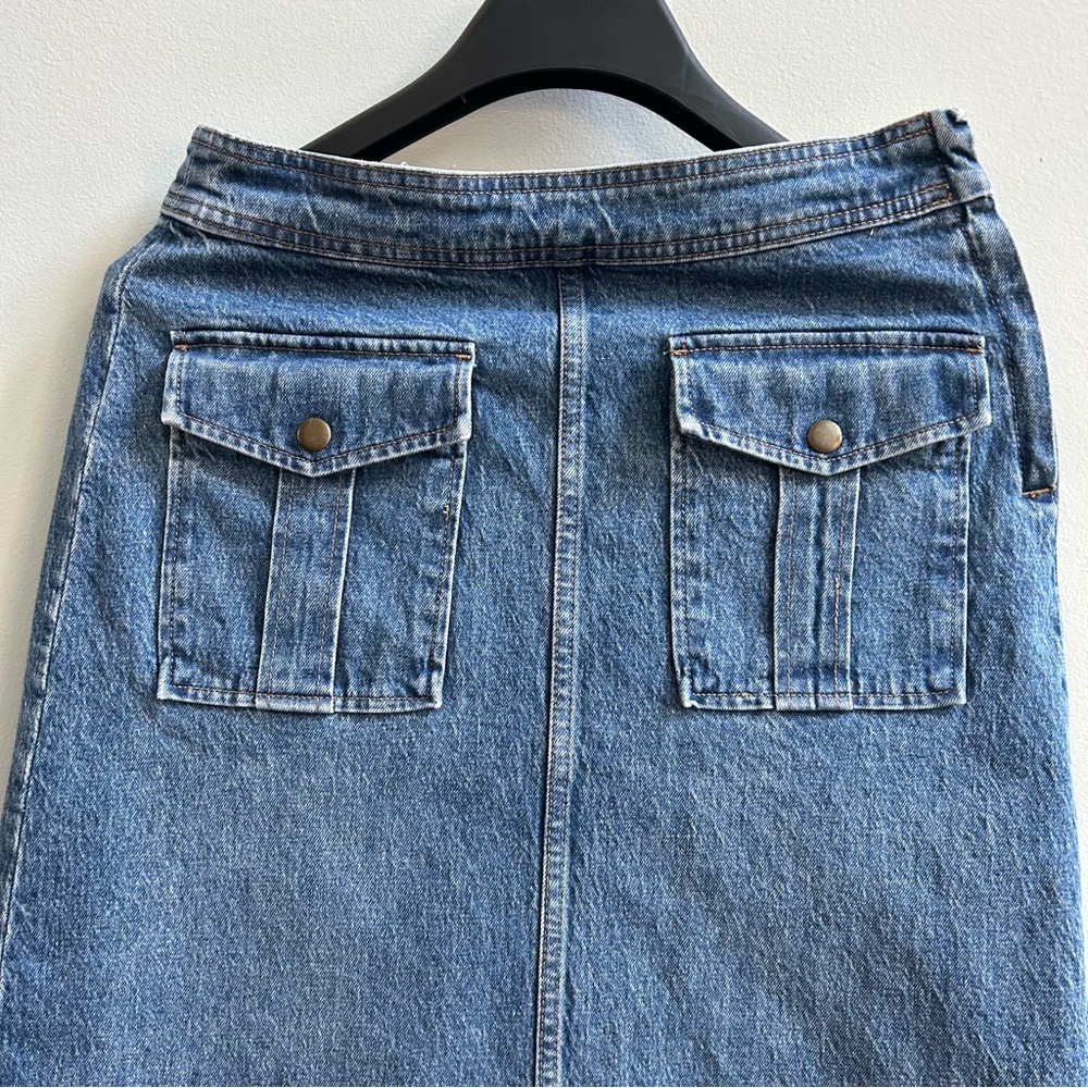 J. Crew Classic Flap Pocket Blue Denim Skirt, Size 27 - Picture 3 of 11
